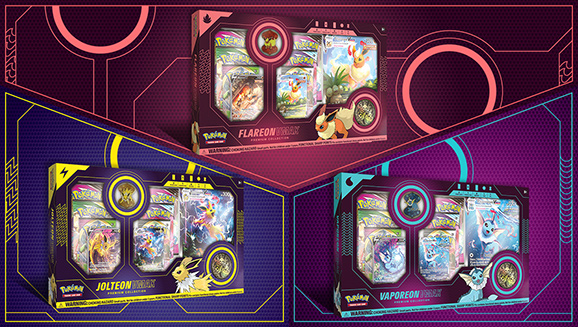 Trading Card News: New Pokemon TCG VMax Premium Collections for Vaporeon, Jolteon and Flareon