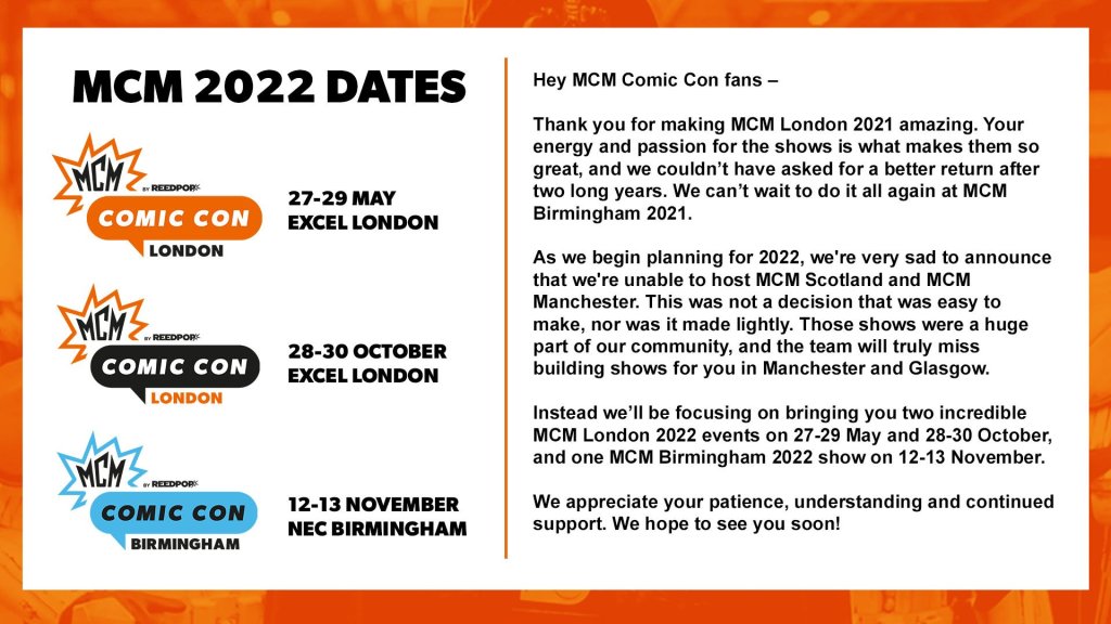 Event News: MCM Comic Con Dates Announced for 2022